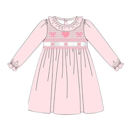 (Pre Order) No moq GLD1485 PRE-ORDER baby girl clothes bow love pink long sleeve dress-2025.11.6