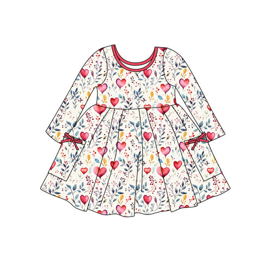 (Pre Order) No moq GLD1487 PRE-ORDER baby girl clothes love floral long sleeve dress-2025.11.7