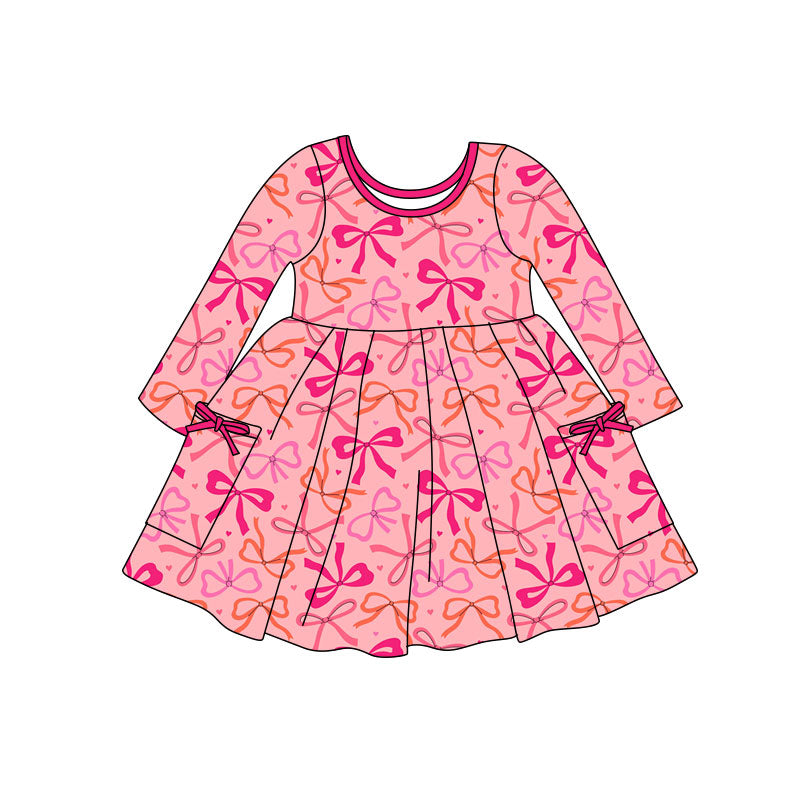 (Pre Order) No moq GLD1491 PRE-ORDER baby girl clothes bow long sleeve dress-2025.11.7