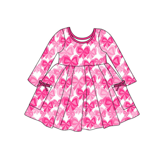 (Pre Order) No moq GLD1492 PRE-ORDER baby girl clothes bow love long sleeve dress-2025.11.7