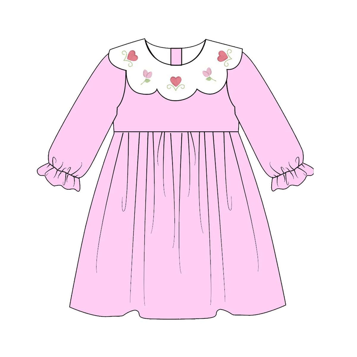 (Pre Order) No moq GLD1496 PRE-ORDER baby girl clothes love floral pink long sleeve dress-2025.11.8