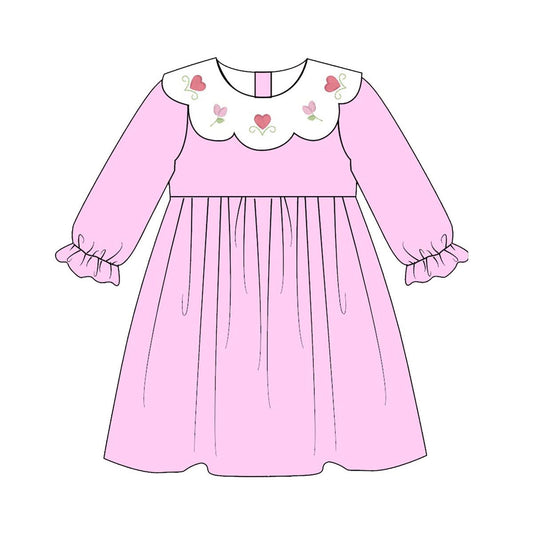 (Pre Order) No moq GLD1496 PRE-ORDER baby girl clothes love floral pink long sleeve dress-2025.11.8