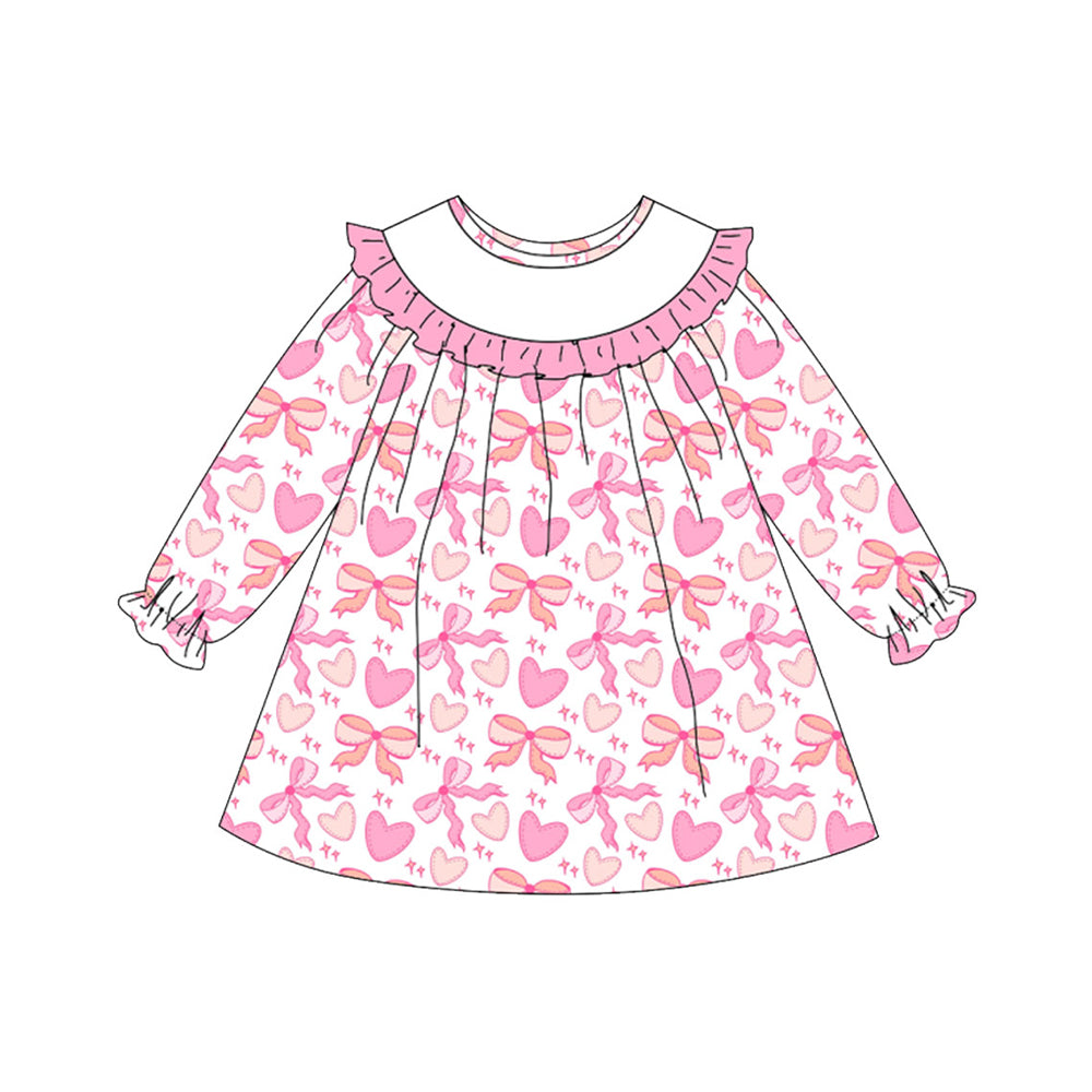 (Pre Order) No moq GLD1498 PRE-ORDER baby girl clothes love bow pink long sleeve dress-2025.11.8