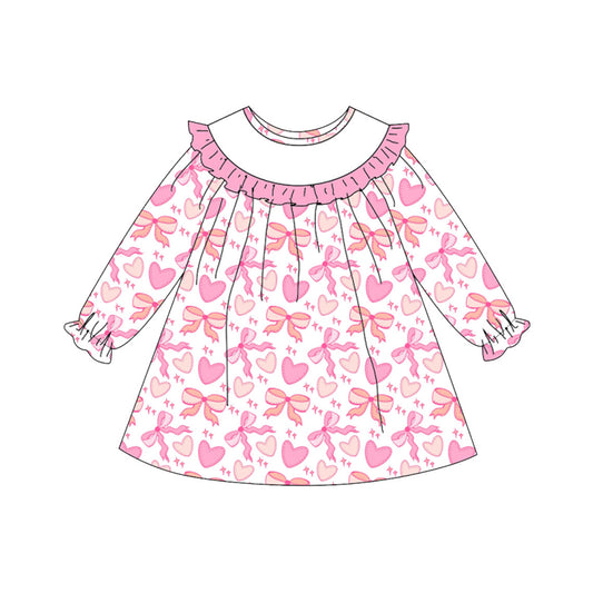 (Pre Order) No moq GLD1498 PRE-ORDER baby girl clothes love bow pink long sleeve dress-2025.11.8