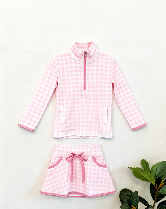 (Pre Order) No moq GLD1514 Pre-order baby girl clothe yoga bow pink long sleeve skirts sets-2025.11.15