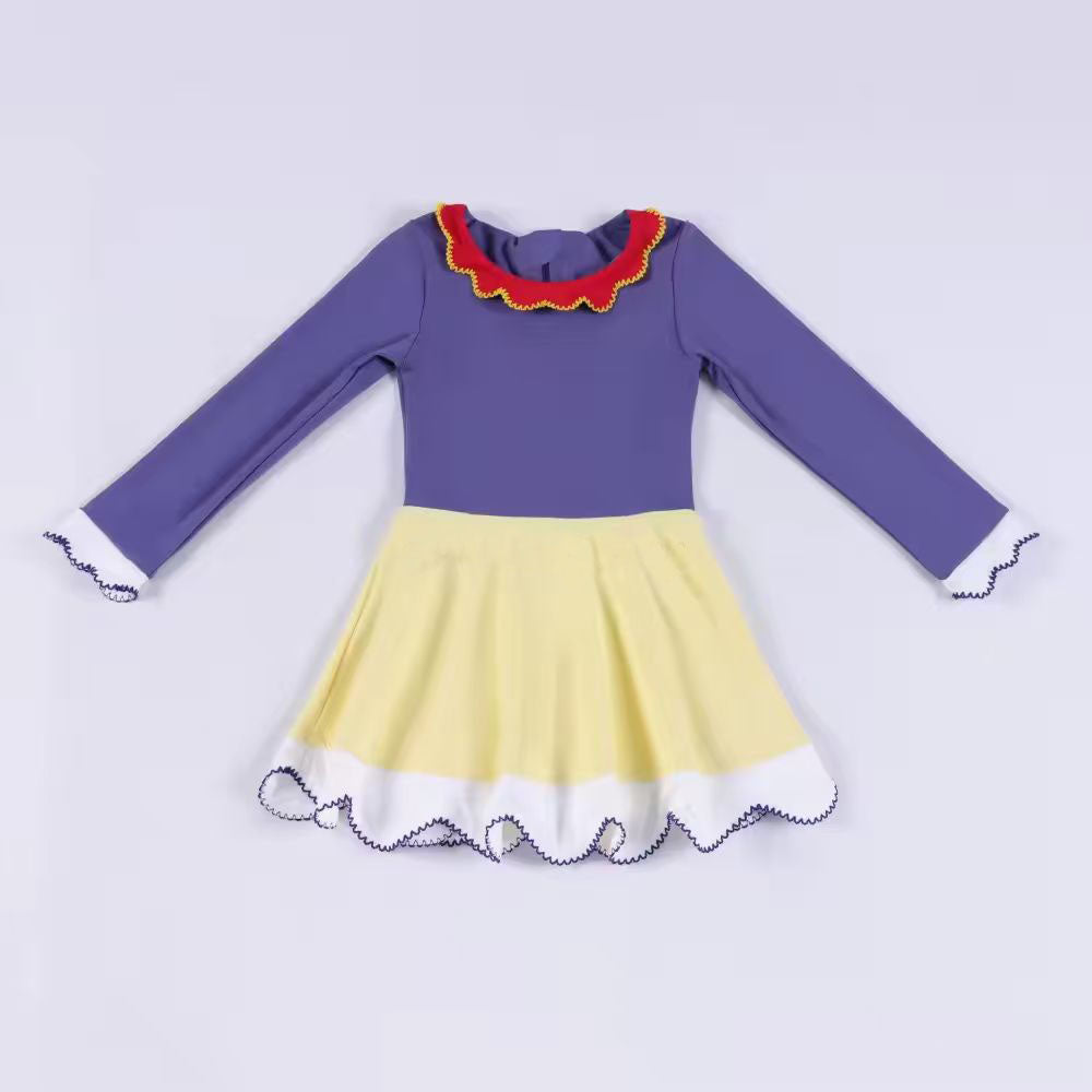 (Pre Order) No moq GLD1521 Pre-order baby girl clothe yoga yellow and purple long sleeve dress-2025.11.19