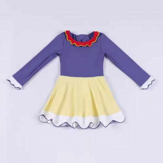 (Pre Order) No moq GLD1521 Pre-order baby girl clothe yoga yellow and purple long sleeve dress-2025.11.19