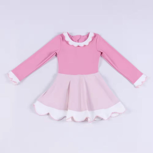 (Pre Order) No moq GLD1522 Pre-order baby girl clothe yoga pink long sleeve dress-2025.11.19