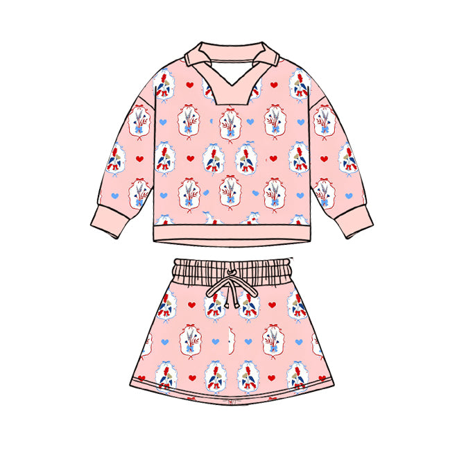 (Pre Order) No moq GLD1537 Pre-order baby girl clothe love long sleeve skirts sets-2025.11.19