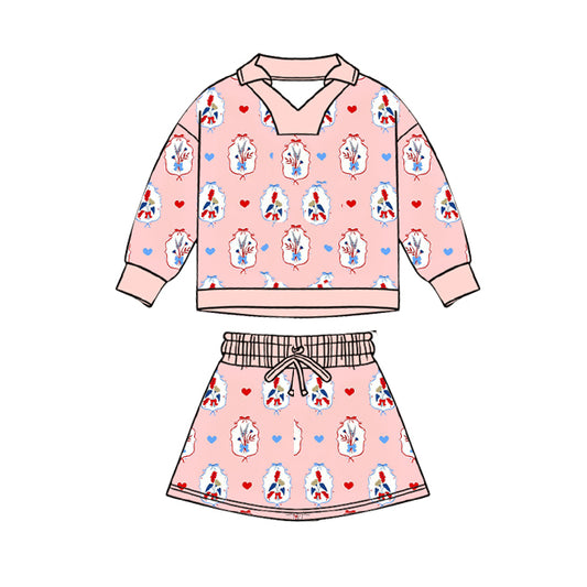 (Pre Order) No moq GLD1537 Pre-order baby girl clothe love long sleeve skirts sets-2025.11.19