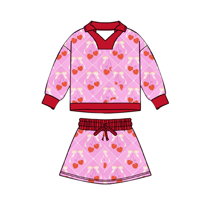 (Pre Order) No moq GLD1538 Pre-order baby girl clothe love bow long sleeve skirts sets-2025.11.19