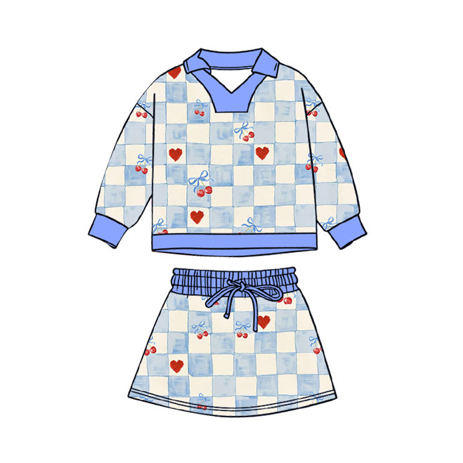 (Pre Order) No moq GLD1539 Pre-order baby girl clothe love bow blue long sleeve skirts sets-2025.11.19