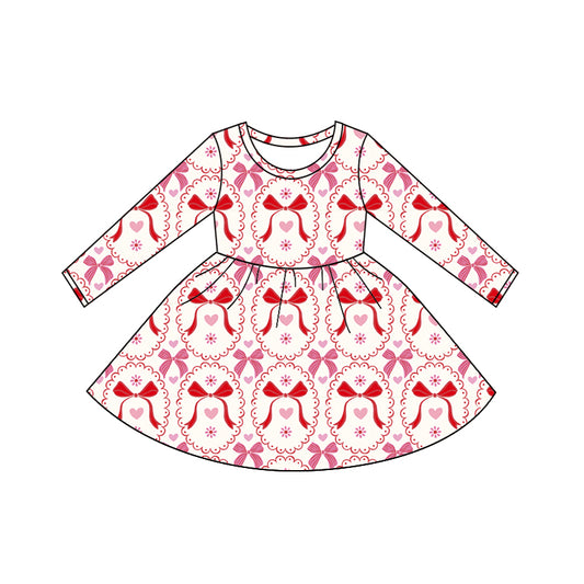 (Pre Order) No moq GLD1541 Pre-order baby girl clothe bow love long sleeve dress-2025.11.19
