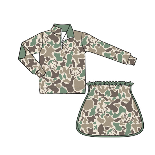 (Pre Order) No moq GLD1544 Pre-order baby girl clothe camouflage long sleeve skirts sets-2025.11.24