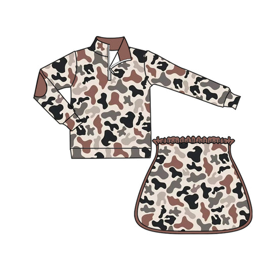 (Pre Order) No moq GLD1546 Pre-order baby girl clothe camouflage long sleeve skirts sets-2025.11.24