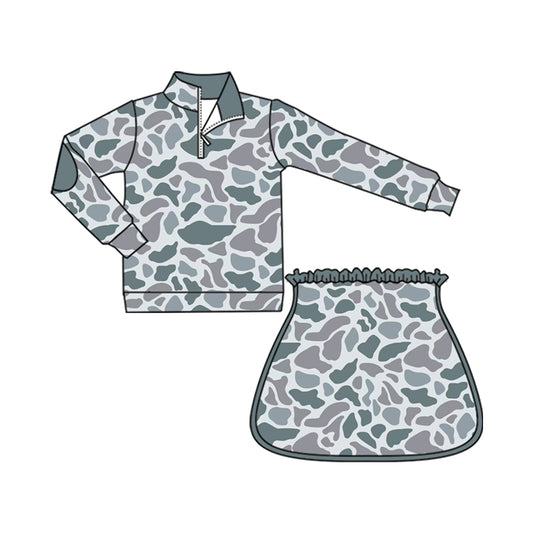 (Pre Order) No moq GLD1548 Pre-order baby girl clothe camouflage long sleeve skirts sets-2025.11.24