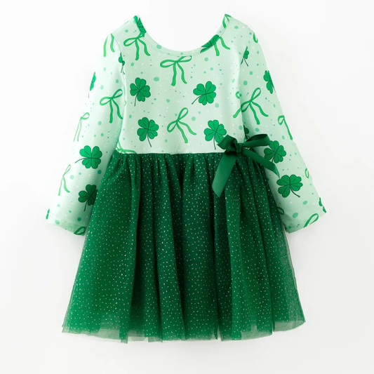 (Pre Order) No moq Pre-order baby girl clothe bow green long sleeve dress-25.12.6