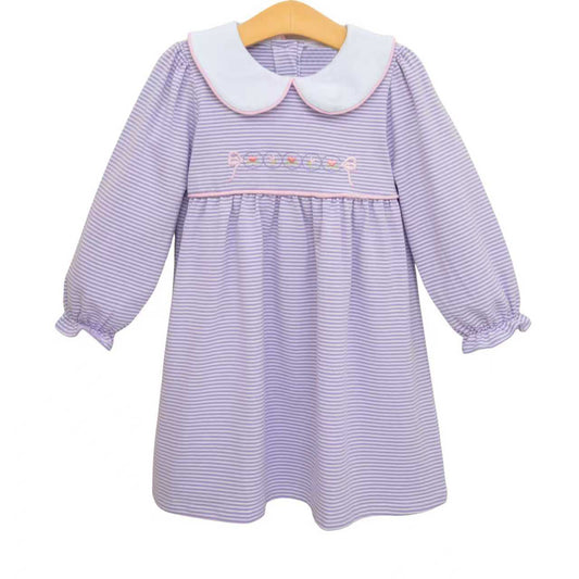 (Pre Order) No moq Pre-order baby girl clothe bow floral purple long sleeve dress-25.12.6