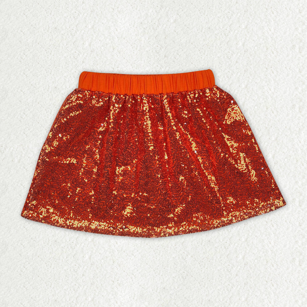 RTS NO MOQ ETA 5/7days GLK0038 baby girls clothes orange sequined skirt