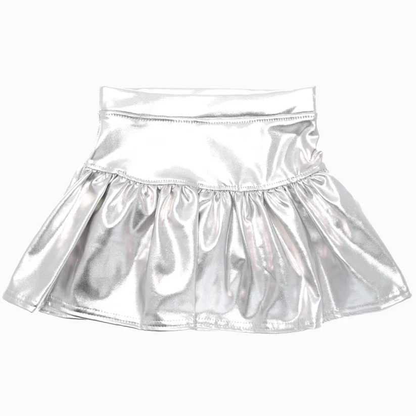 no moq GLK0042 pre-order baby girls clothes sliver shiny leather skirt dress-2024.11.30