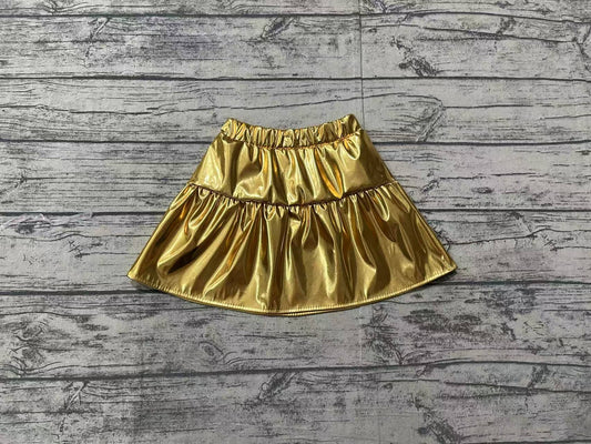 no moq GLK0043 pre-order baby girls clothes gold shiny leather skirt dress