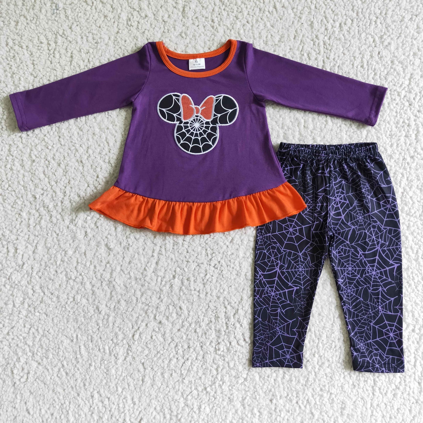 rts no moq GLP0025 Girls Embroidered Spider Web Mickey Purple Long Sleeve Pants Set