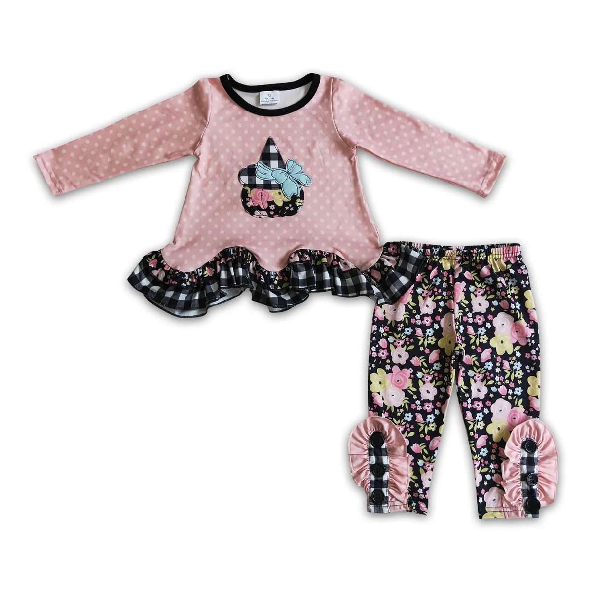 RTS Sibling baby girl clothes embroidery Halloween pumpkin long Sleeve pants sets and rompers