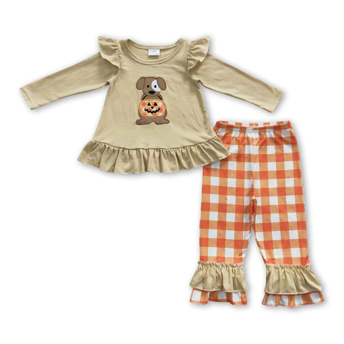 RTS NO MOQ Sibling Baby girls clothes embroidery pumpkin long-sleeved trousers suit & romper