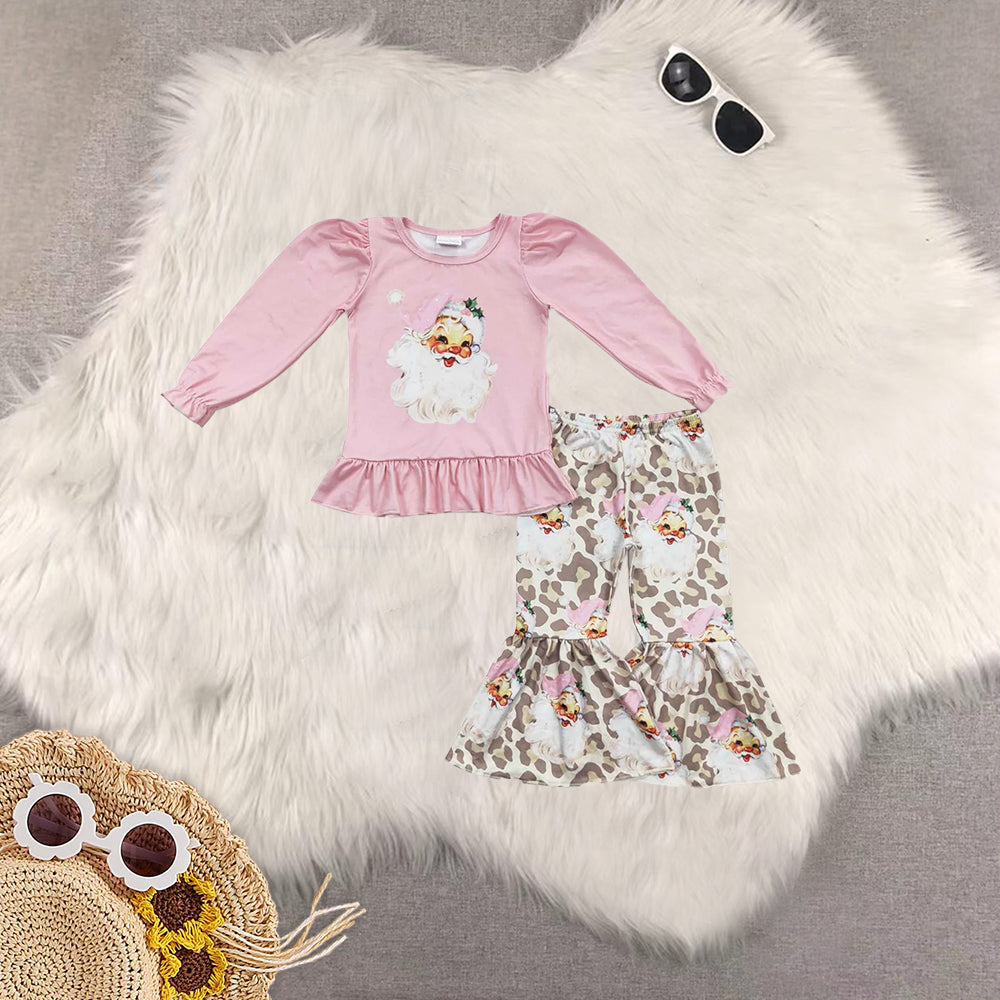 RTS NO MOQ Sibling Baby Girls Christmas santa claus Long Sleeve Pants Set