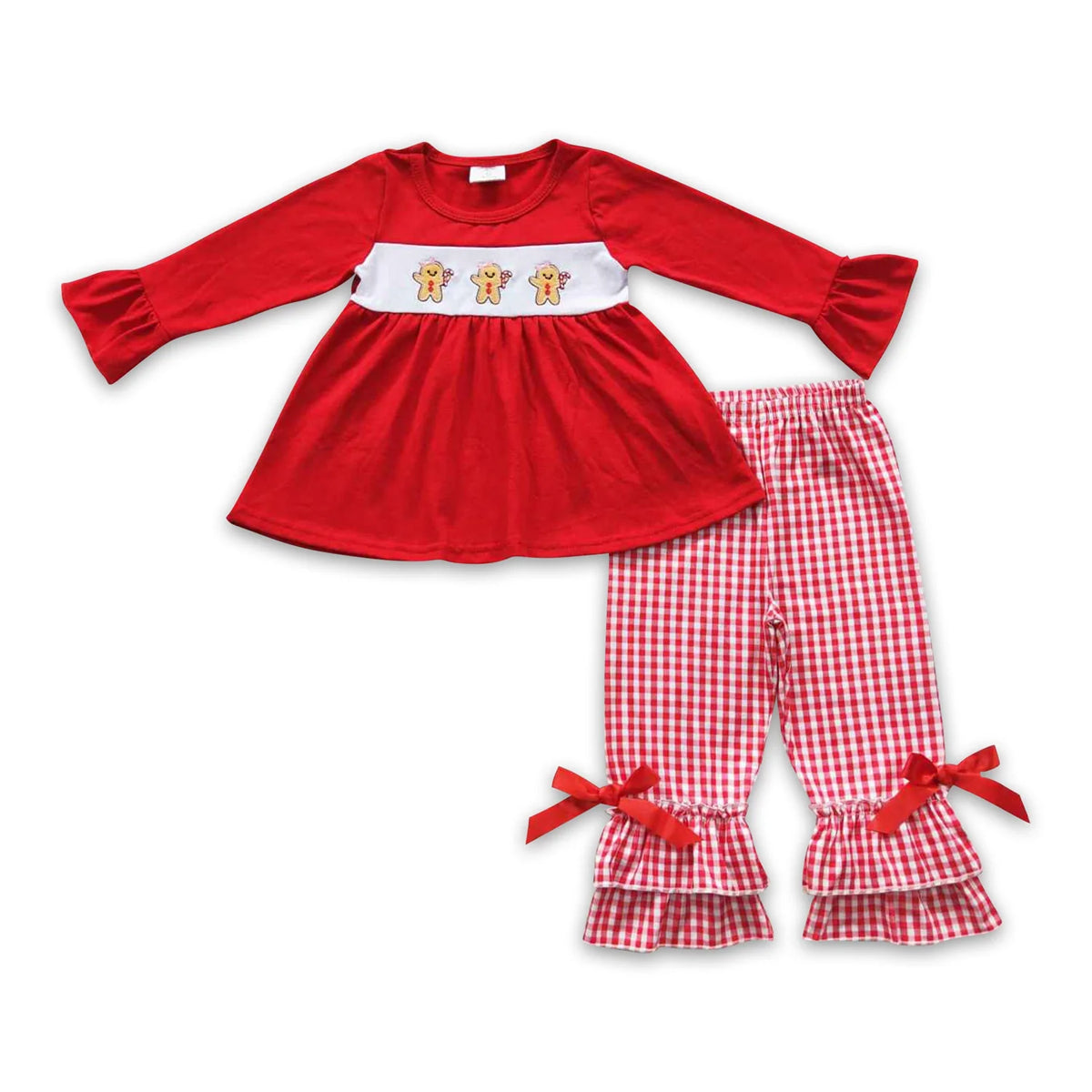RTS NO MOQ Sibling Baby girls clothes Embroidery Christmas long-sleeved trousers suit & rompers and dress