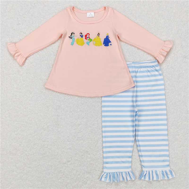 RTS NO MOQ baby girl Clothes embroidery cartoon long sleeve shorts Sets dress