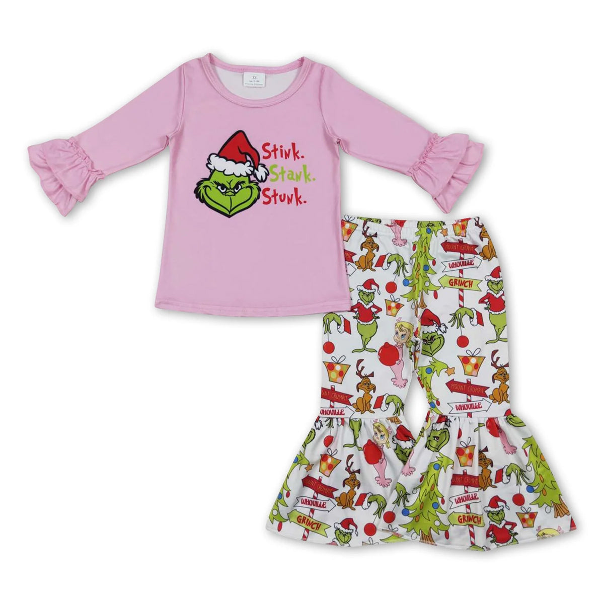 RTS NO MOQ Sibling baby girls clothes Christmas cartoon long-sleeved trousers suit & romper & dress