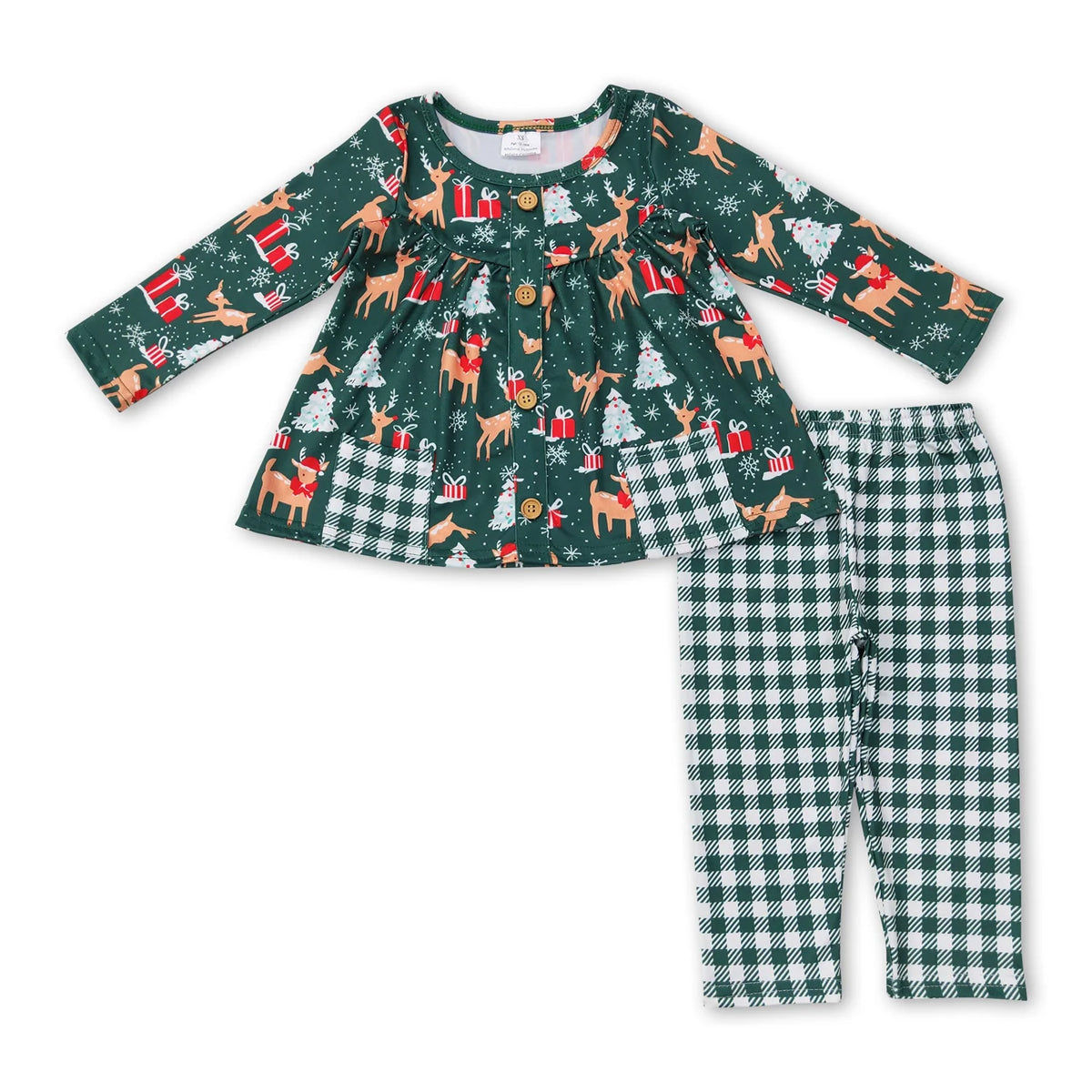 RTS NO MOQ Sibling baby girls clothes Christmas Tree Long Sleeve Suits