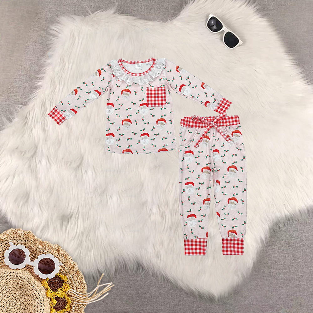 RTS NO MOQ Sibling Baby Girls boys modal Christmas Santa Claus Long Sleeve Pants Set