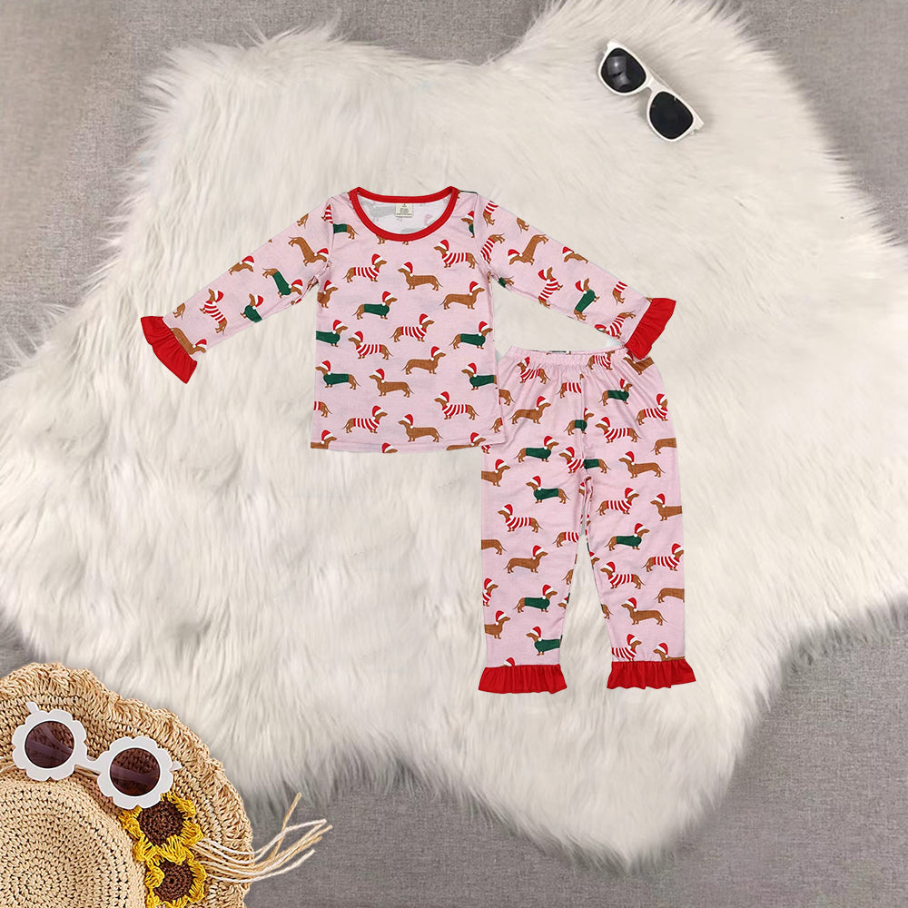 RTS NO MOQ Sibling Baby girls modal Christmas long-sleeved trousers suit & romper