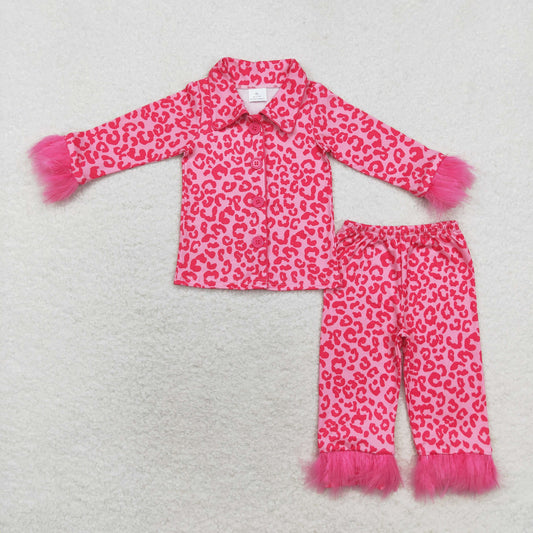 RTS NO MOQ ETA 5/7days arrived GLP1257 Plush edge leopard print pink long-sleeved trousers pajama set