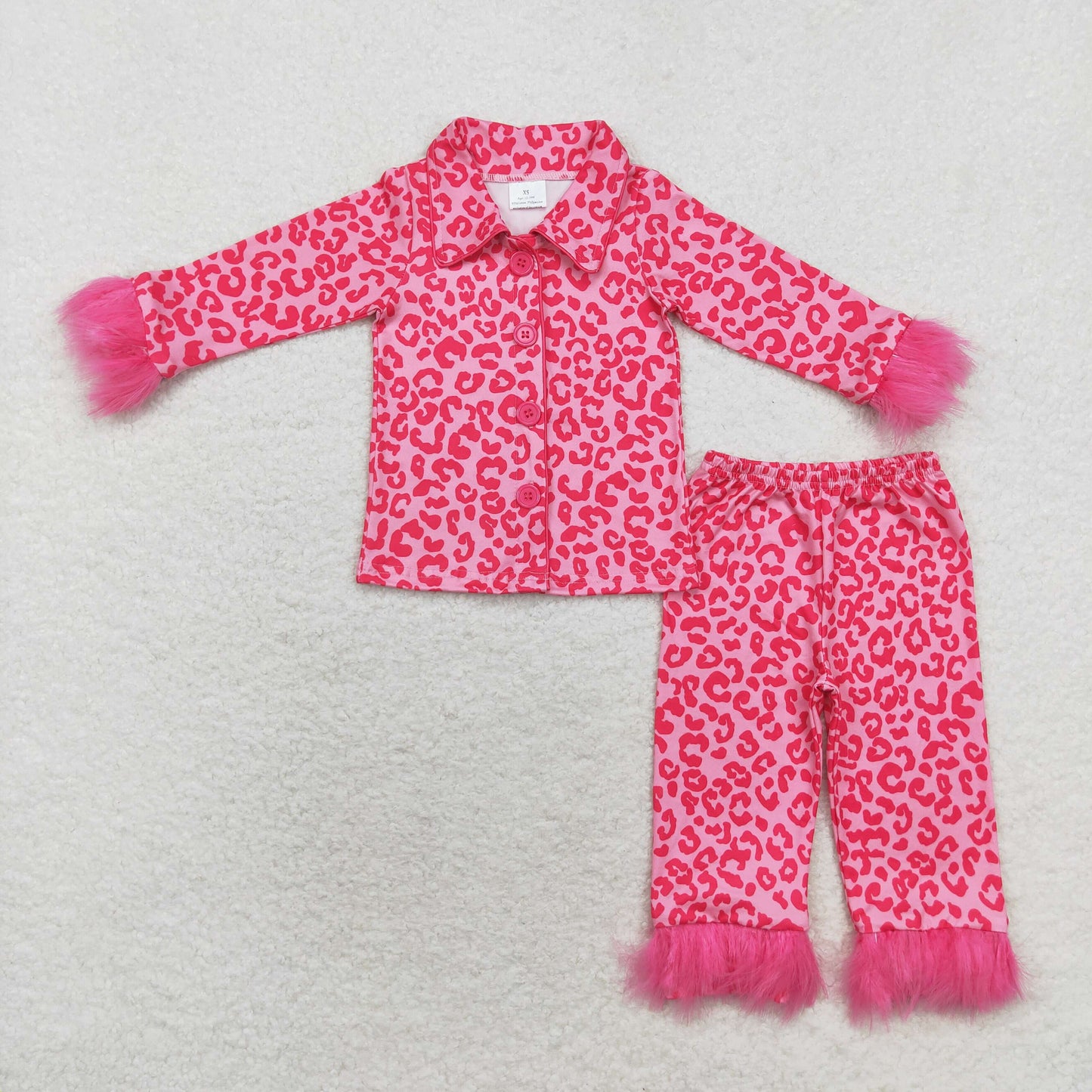 RTS NO MOQ Baby Girls and adults women Pink Plush Button Long Sleeve Long Pants Pajama Set