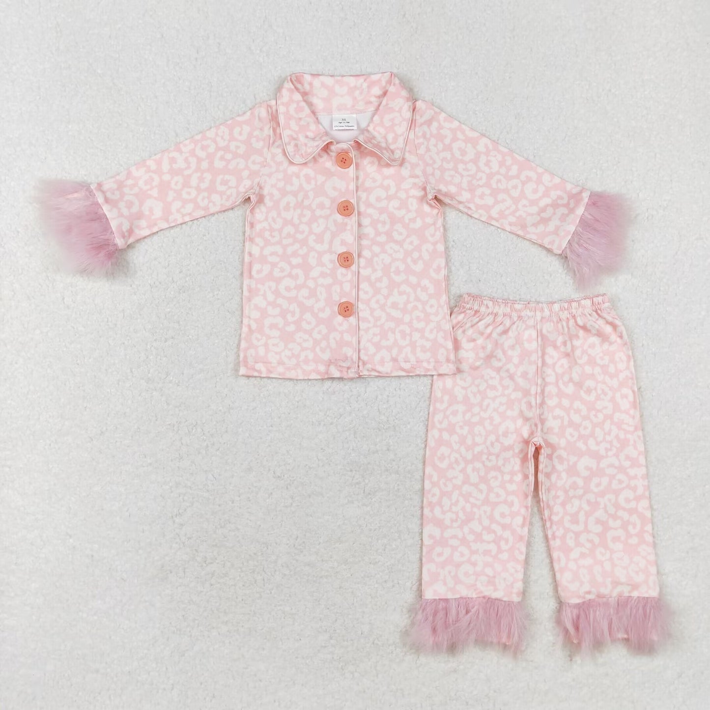 RTS NO MOQ Baby Girls and adults women Pink Plush Button Long Sleeve Long Pants Pajama Set