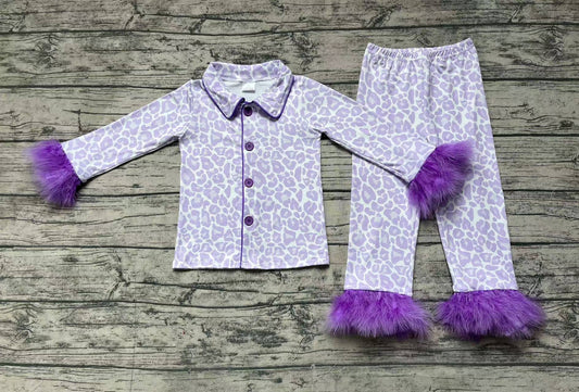 no moq GLP1259 pre-order toddler girls clothes purple leopard long sleeve pants pajamas outfit