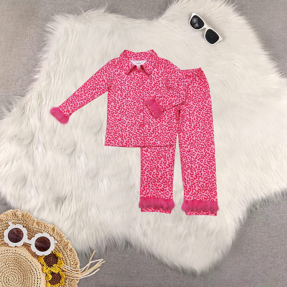 RTS NO MOQ Sibling adults women Christmas Pink Plush Button Long Sleeve Long Pants Pajama Sets