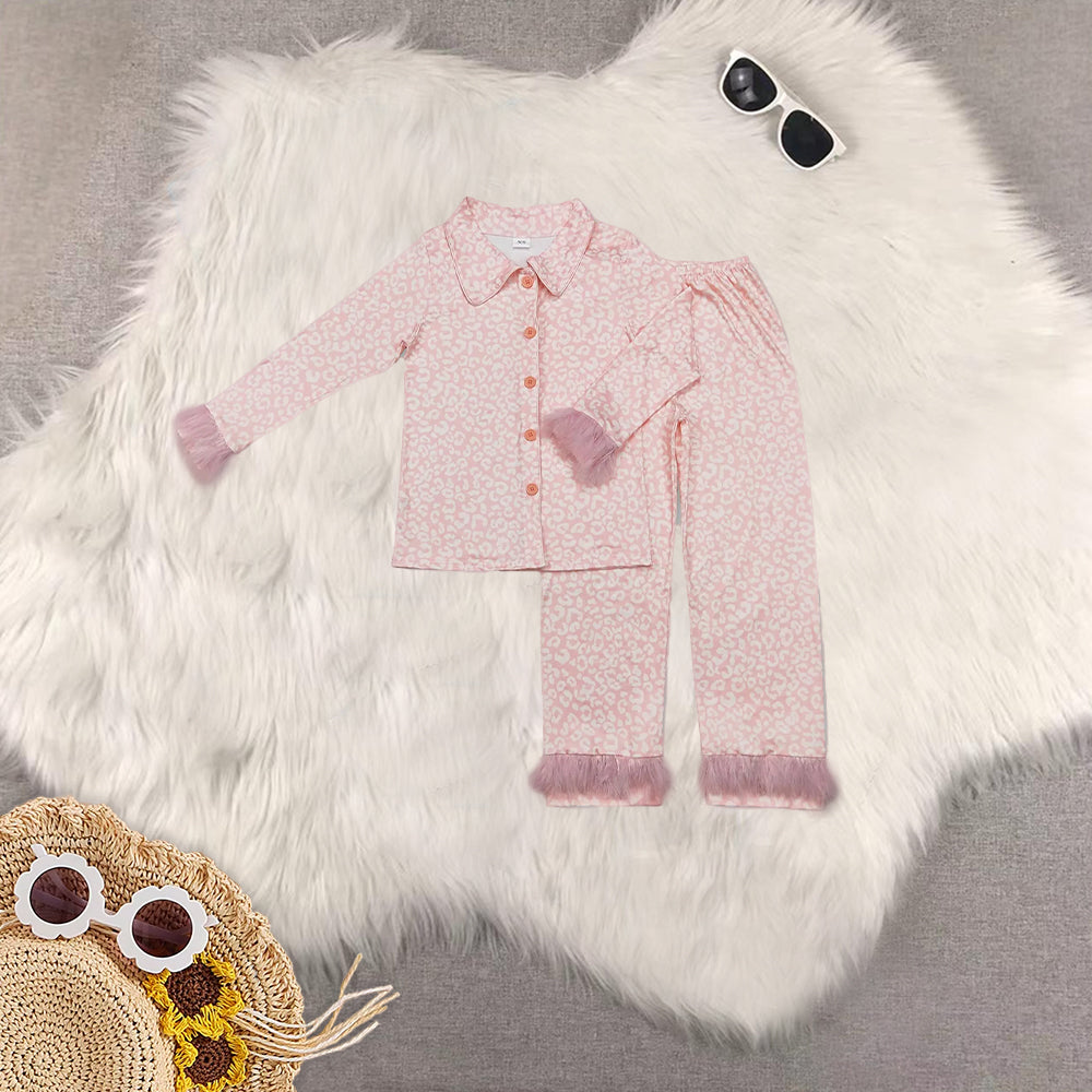 RTS NO MOQ Sibling adults women Christmas Pink Plush Button Long Sleeve Long Pants Pajama Sets