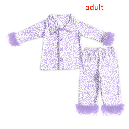 no moq GLP1263 Adult woman purple leopard long Sleeve Pants Pajama Set-2024.6.16