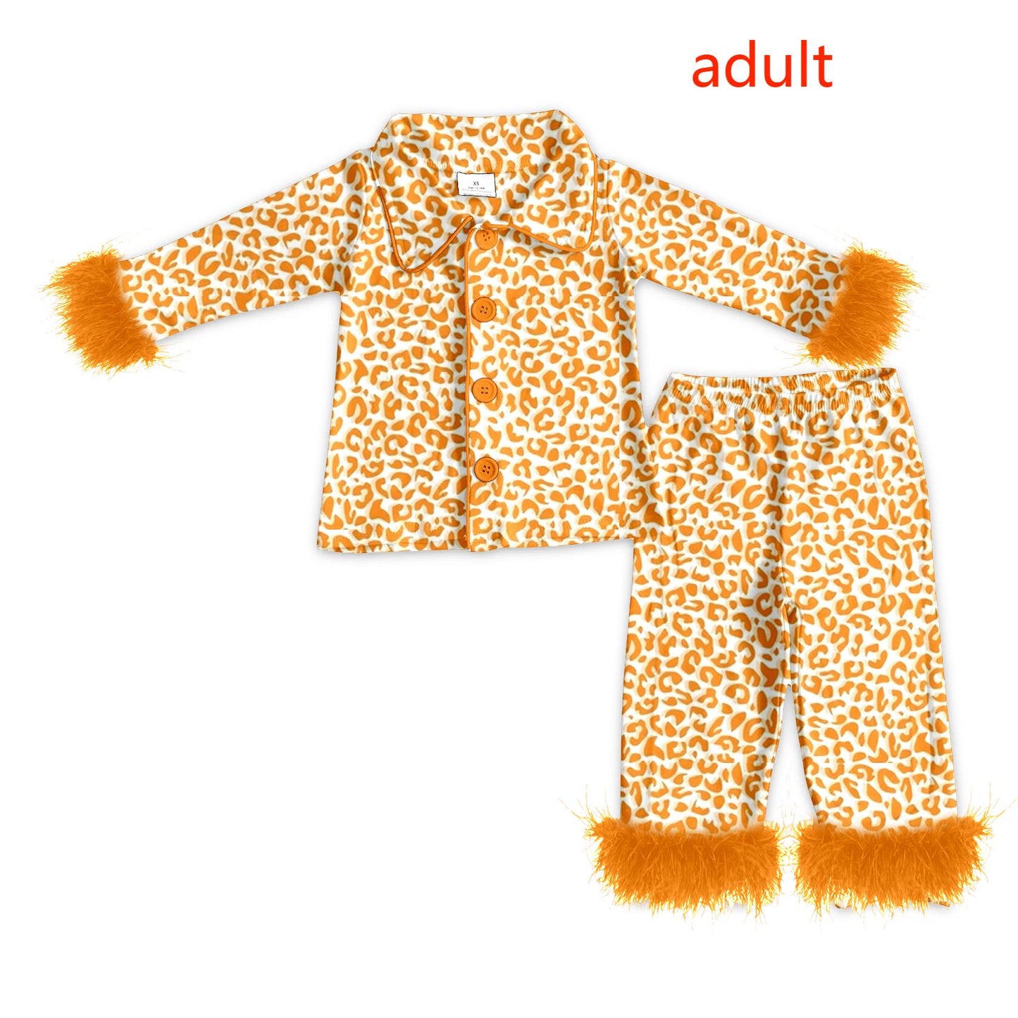 no moq GLP1266 adult Adult woman yellow leopard long Sleeve Pants Pajama Set-2024.6.16