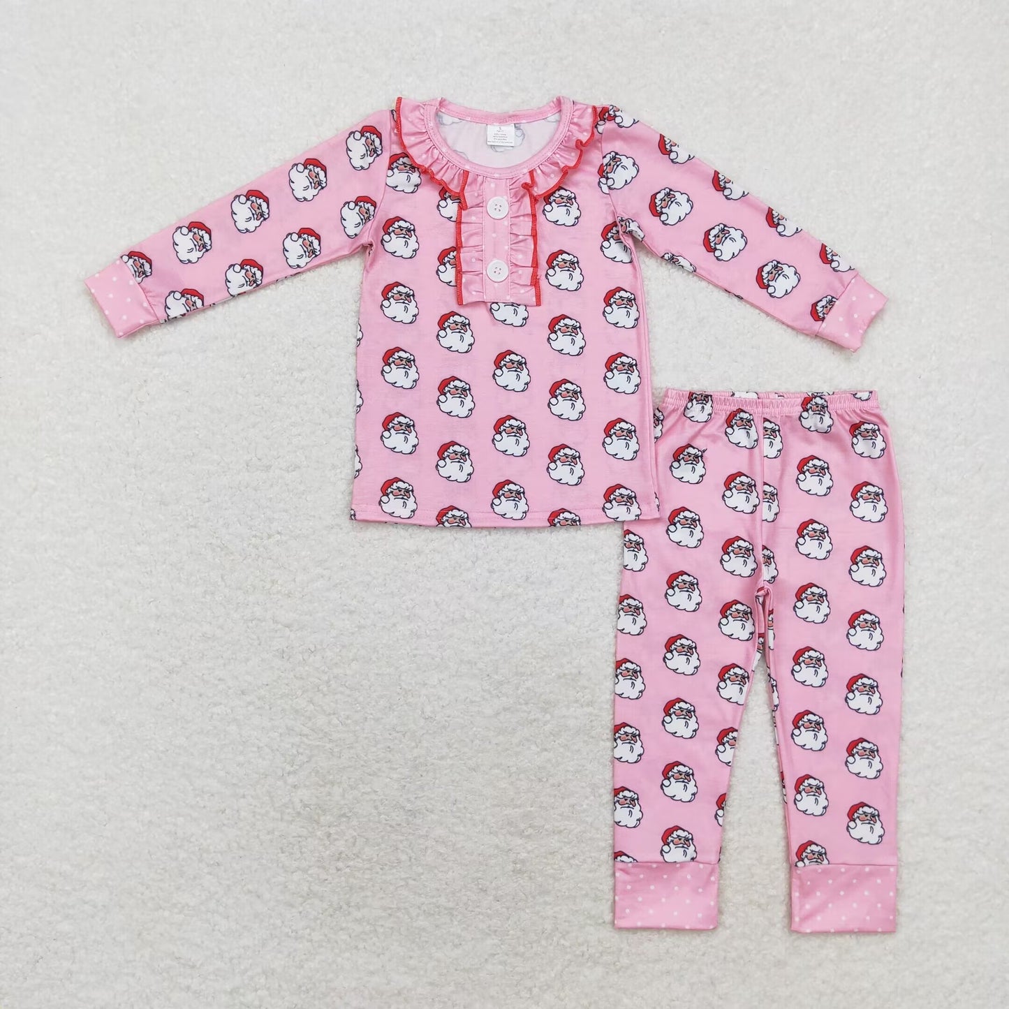 bamboo rts no moq GLP1269 Modal Santa Claus pink lace long-sleeved long-pants pajama set