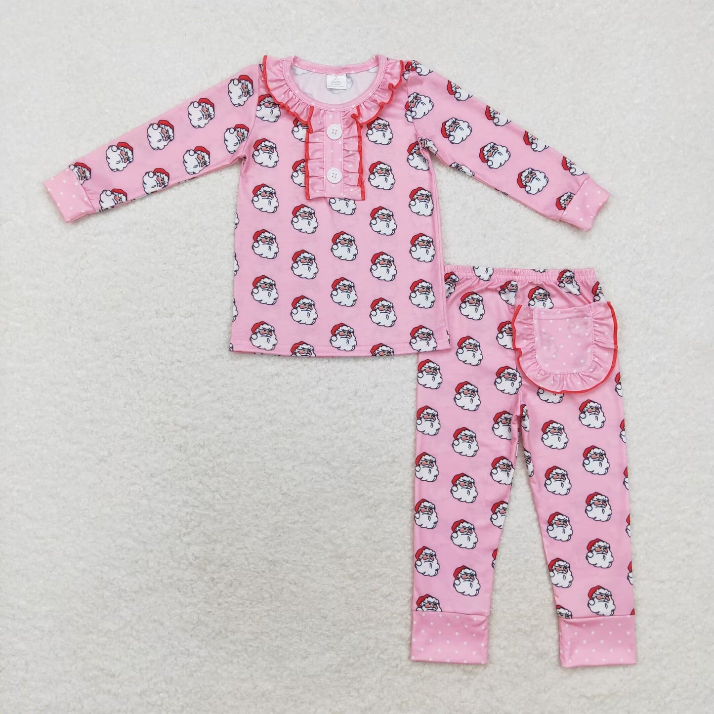 bamboo rts no moq GLP1269 Modal Santa Claus pink lace long-sleeved long-pants pajama set