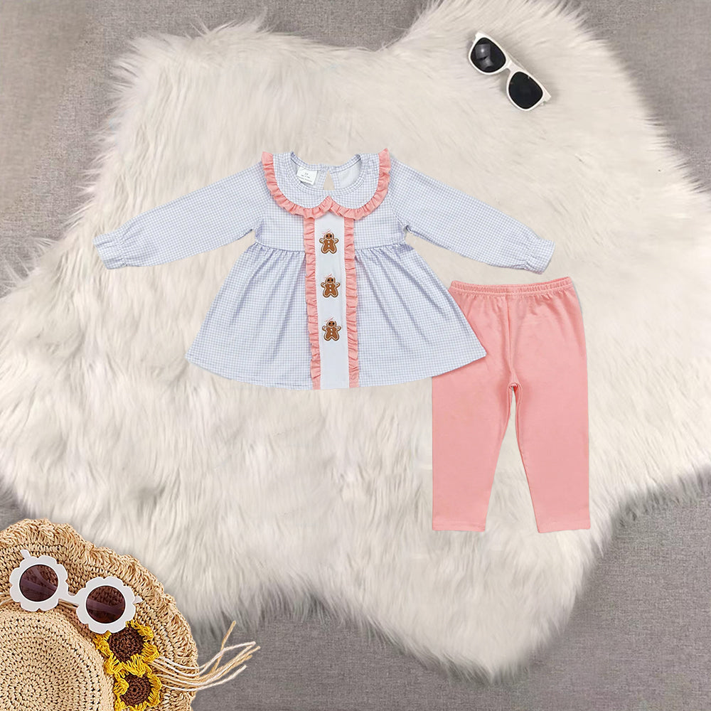 RTS NO MOQ Sibling baby girls clothes Christmas embroidery long-sleeved trousers suit & dress