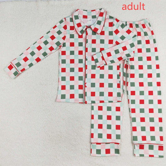 rts no moq GLP1353 Adult female Christmas color plaid long-sleeved trousers pajamas set