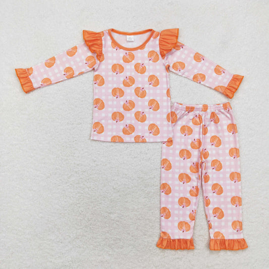 bamboo rts no moq GLP1362 Modal pumpkin pink plaid long-sleeved trousers pajama set