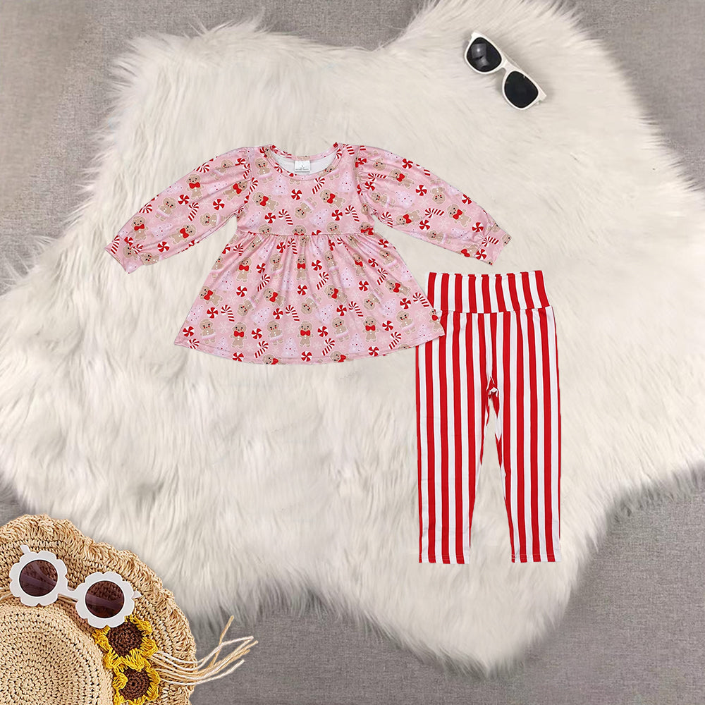 RTS NO MOQ Sibling Baby Girls Christmas trees Long Sleeve Pants Set