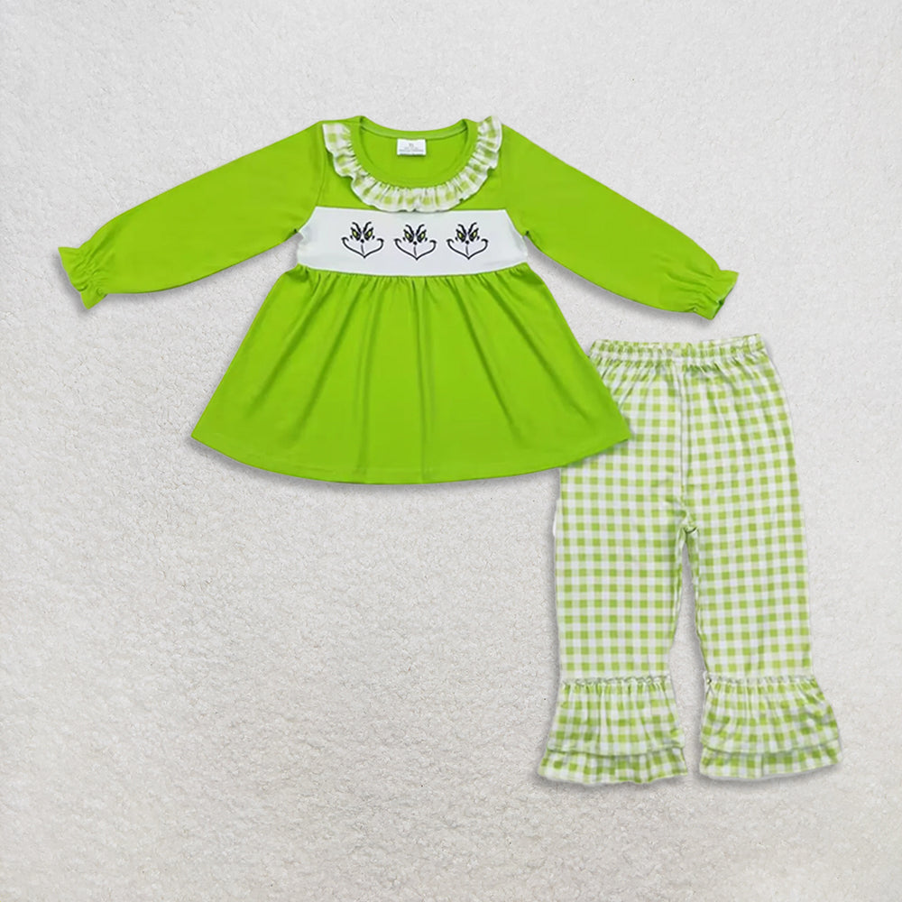 RTS NO MOQ sibling baby girls clothes Christmas green long sleeve Clothes Sets